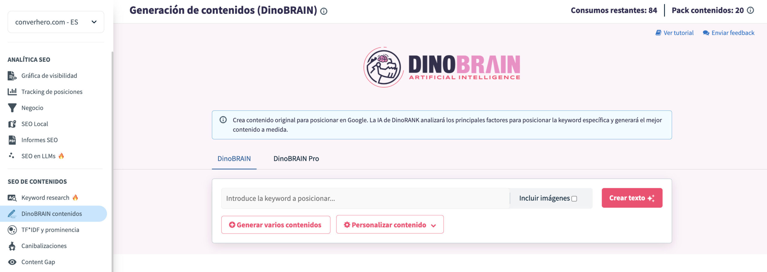 DinoBRAIN para escribir contenidos IA