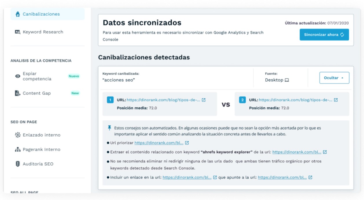 Módulo de tracking de canibalizaciones de DinoRANK