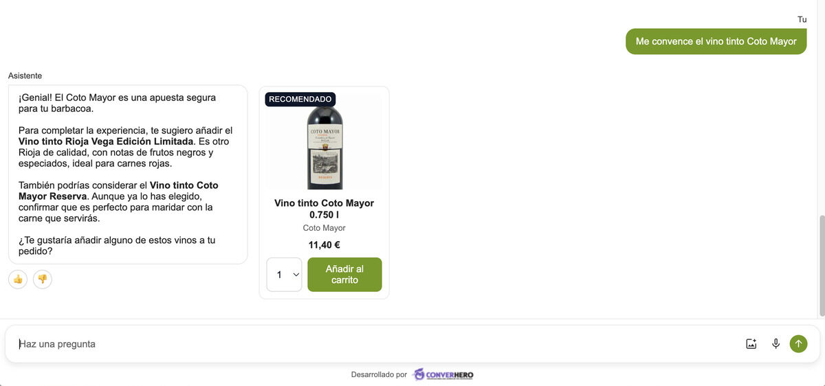 Elección del vino a comprar en Conver Hero