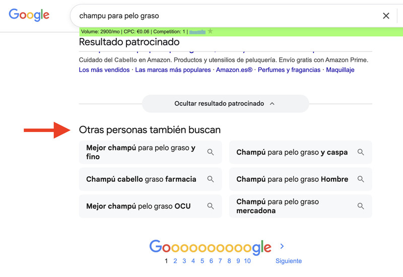 Ideas de palabras clave en las búsquedas relacionadas de Google