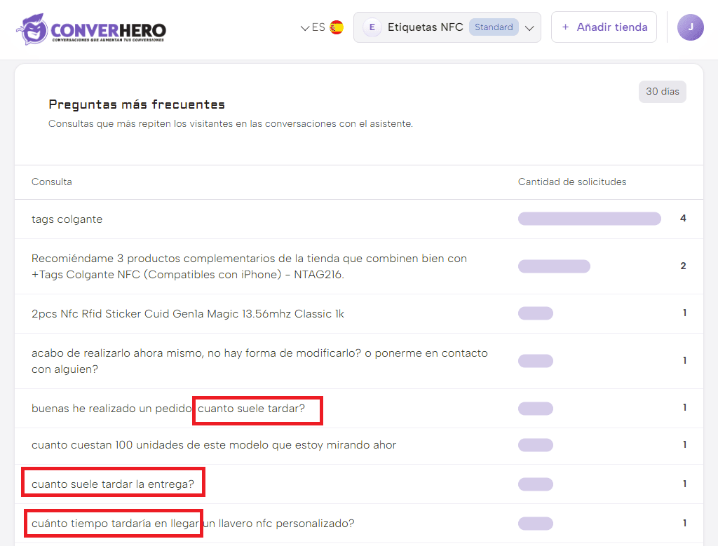 Captura del historial de conversaciones de ConverHero Captura del historial de conversaciones de ConverHero