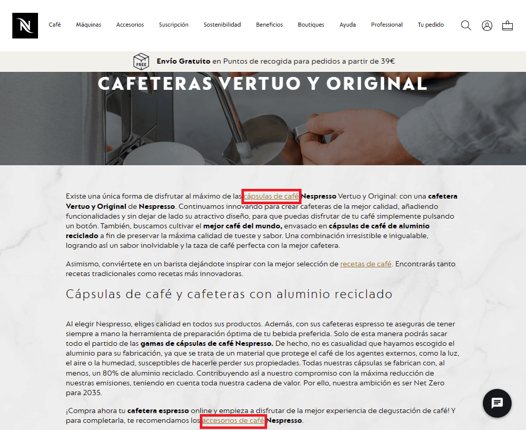 Ejemplo de enlazado hacia categorías relacionadas en un ecommerce Ejemplo de enlazado hacia categorías relacionadas en un ecommerce