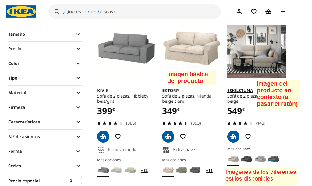 Ejemplo de aprovechamiento de las imágenes en el grid de productos de un ecommerce Ejemplo de aprovechamiento de las imágenes en el grid de productos de un ecommerce