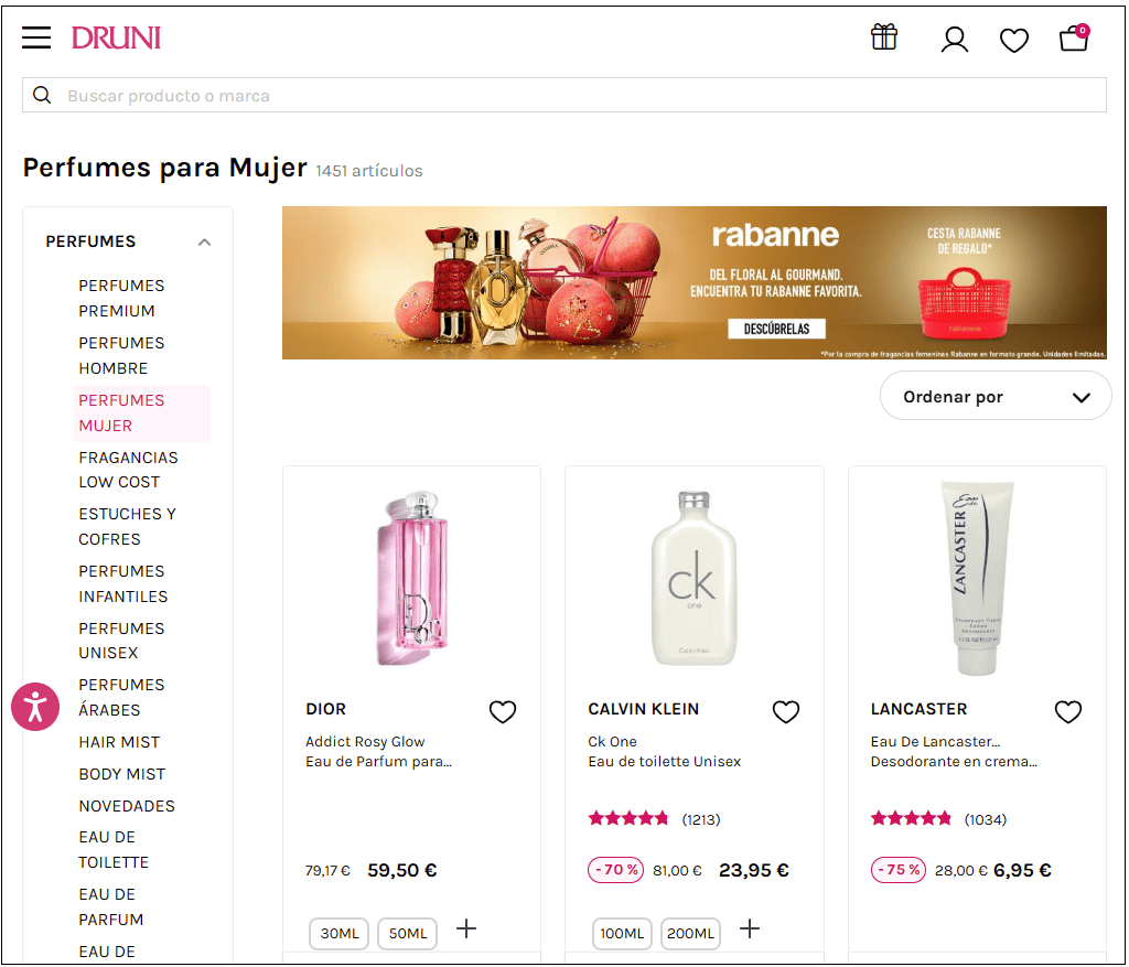 Ejemplo de página para una subcategoría de un ecommerce Ejemplo de página para una subcategoría de un ecommerce