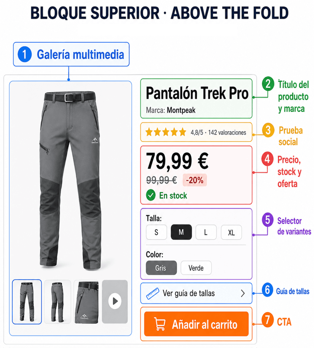 Elementos de un ficha de producto en un eCommerce: bloque superior Elementos de un ficha de producto en un eCommerce: bloque superior