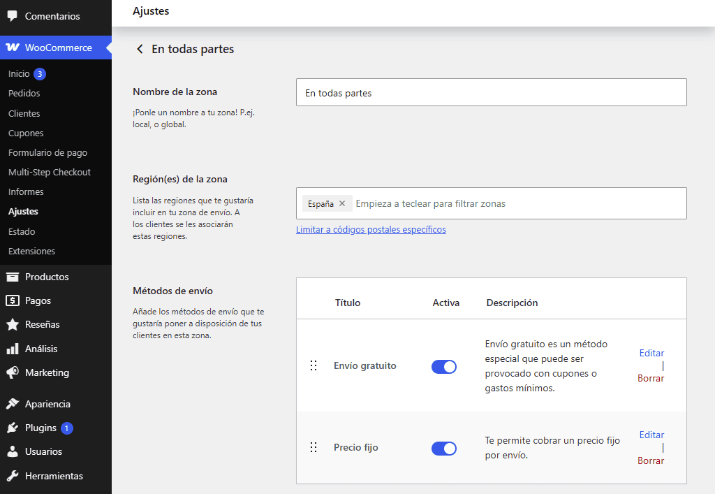 Configurar envío en WooCommerce