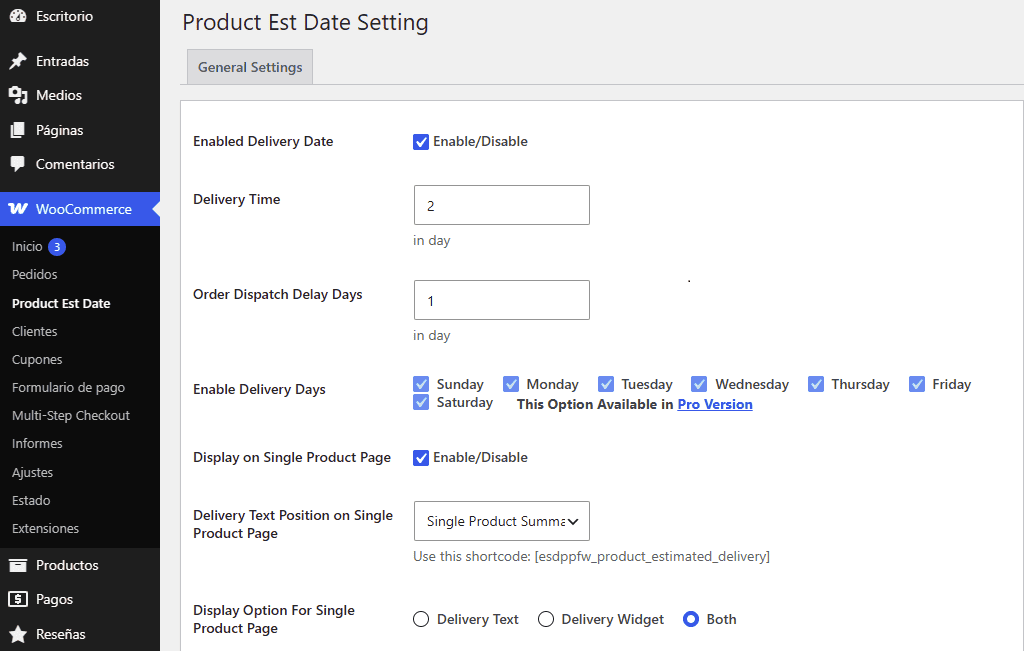 Plugin Estimated Delivery Date per Product for WooCommerce