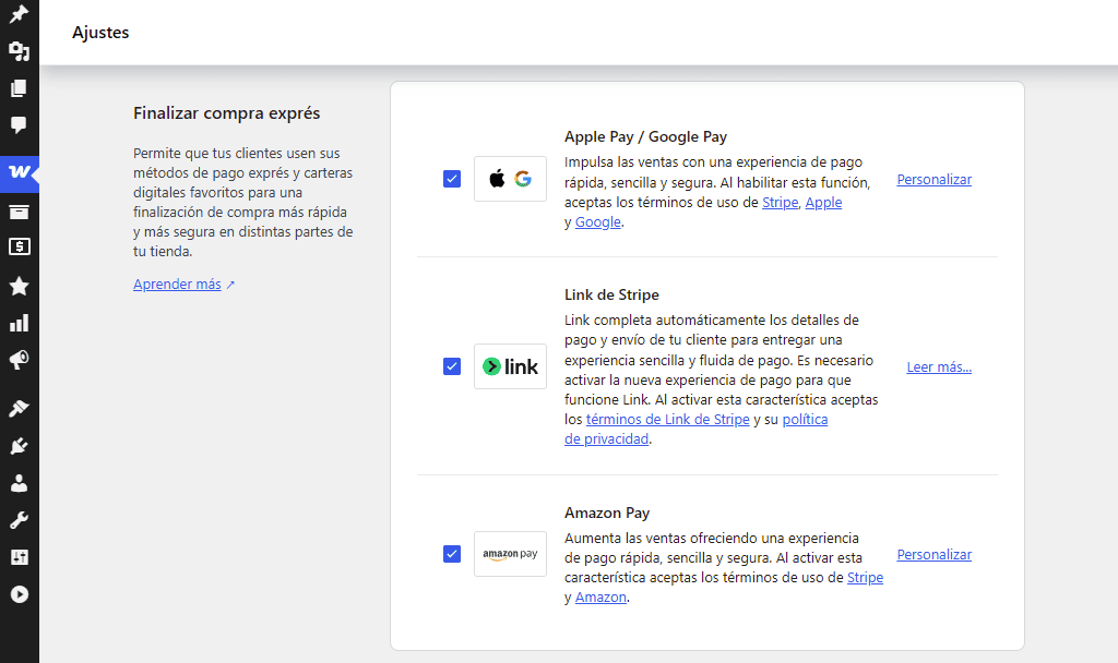 Configurar Apple Pay o Google Pay en WooCommerce con plugins como el de Stripe